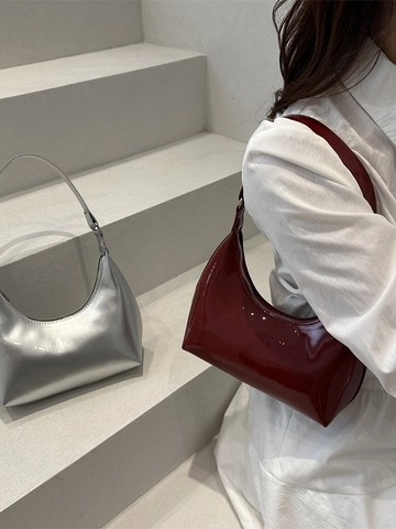 Borsa Hobo Da Sottobraccio In Pelle Verniciata Vintage PU Lucido Mezzaluna Borsa A Spalla Per Donne Elegante Versatile