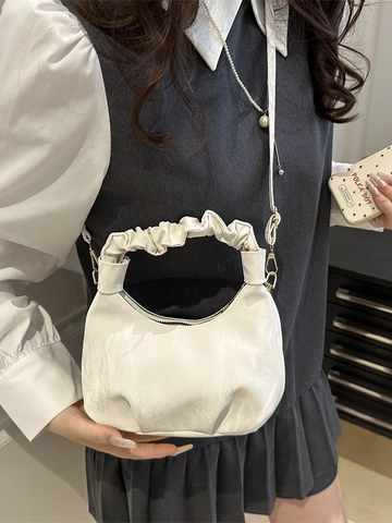 Dames Hobo Tas Met Geplooide Handgreep Cloud Design PU Leer Schoudertas En Crossbody Tas Halve Maan Vorm