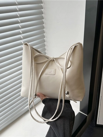 Elegante Bolso de Hombro para Mujer de Cuero PU con Lazo Bolso Bombonera de Axila Versátil Bolso de Mano Tote con Cuentas Metálicas Color Sólido