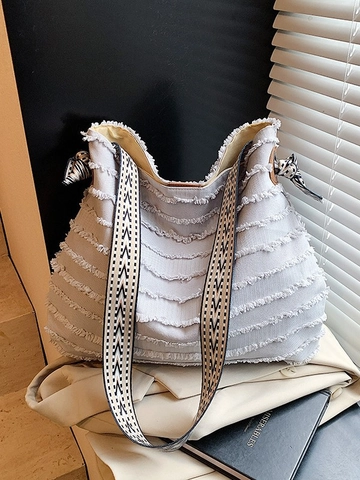 Bolso Tote de Lona de Gran Capacidad para Mujer Bolso de Hombro Bohemio con Flecos y Correa Tejida Étnica Vacaciones