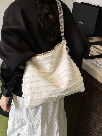 Bolso Tote de Lona de Gran Capacidad para Mujer Bolso de Hombro Bohemio con Flecos y Correa Tejida Étnica Vacaciones