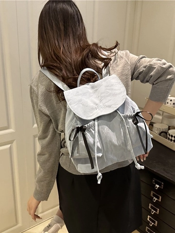 Women's Fashion Pleated Backpack Large Capacity Bowtie Decor PU Leather Flap Drawstring Travel School Shoulder Bag