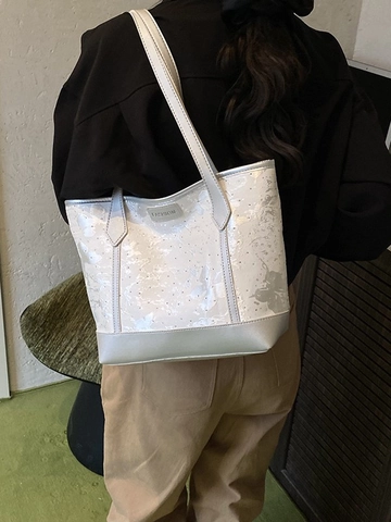 Grande Borsa Tote Da Donna In Pelle PU Con Stampa A Farfalla Rivetti In Strass Borsa A Spalla Casual Streetwear