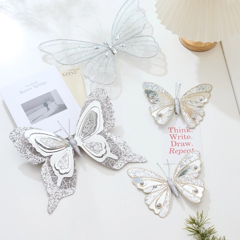 Decorazioni Per Alberi Di Natale A Farfalla In Maglia Luccicante Ornamenti Argento Sfavillanti Con Clip Per Decorazioni Per Matrimoni