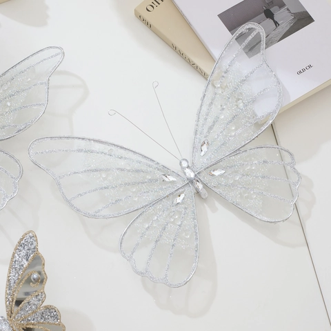 Decorazioni Per Alberi Di Natale A Farfalla In Maglia Luccicante Ornamenti Argento Sfavillanti Con Clip Per Decorazioni Per Matrimoni
