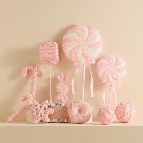 Addobbi Natalizi Appesi Rosa Bianco Schiuma Stoffa Lecca Lecca Bastoncino Zucchero Fiocco Neve Forme Decorazione