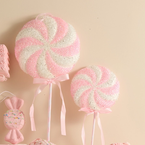 Addobbi Natalizi Appesi Rosa Bianco Schiuma Stoffa Lecca Lecca Bastoncino Zucchero Fiocco Neve Forme Decorazione