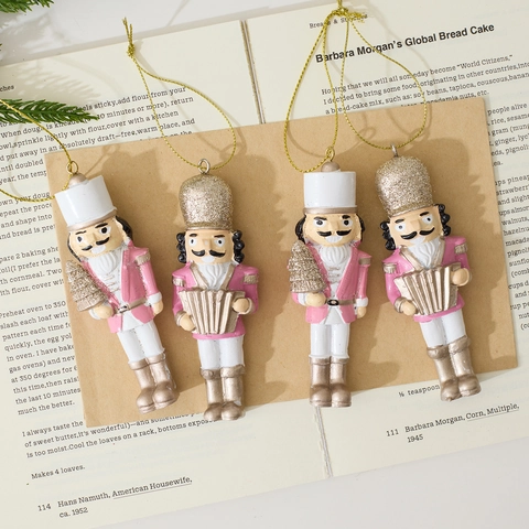 Resin Nutcracker Soldier Christmas Hanging Ornaments Pink Champagne Gold Glitter Soldier Figure Xmas Tree Decorations For Party Home