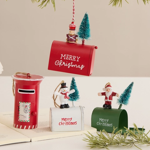 Weihnachten Briefkasten Hängende Ornamente Retro Eisen Postfach Mit Weihnachtsmann Schneemann Nussknacker Baum Dekoration
