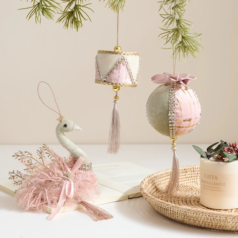 Ornamenti Appesi Albero Di Natale Velluto Schiuma Piuma Paillettes Elegante Stile Ballerina Cigno Renna Per Decorazione Casa