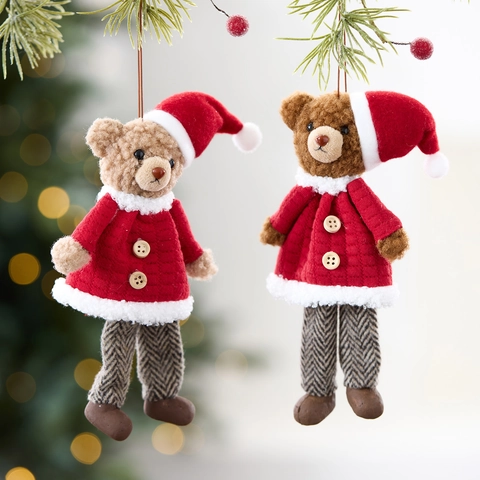 Süßer WeihnachtsBär Plüsch Aufhänger Rote Jacke Weihnachtsmütze Holzknopf Festliche Baumschmuck Party Geschenk Für Zuhause