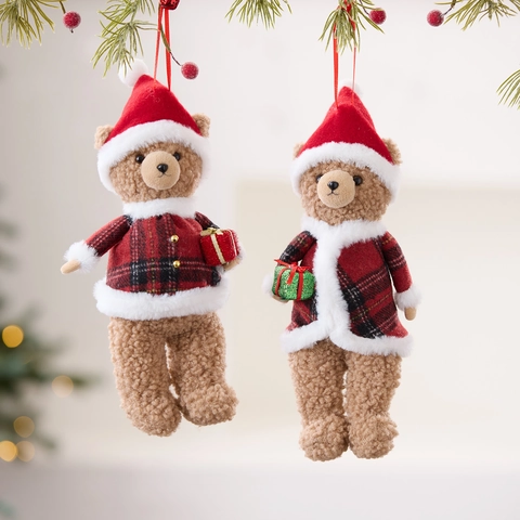 Orso Di Peluche Di Natale Ornamenti Da Appendere Vestiti A Quadri Rossi E Neri Cappello Di Babbo Natale Decorazione Per Albero