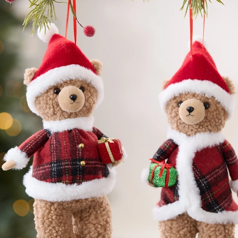 Orso Di Peluche Di Natale Ornamenti Da Appendere Vestiti A Quadri Rossi E Neri Cappello Di Babbo Natale Decorazione Per Albero