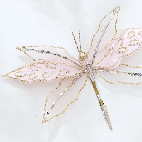 Elegant Mesh Butterfly Ornament With Metal Clip Glitter Sequins For Christmas Wedding Party Decoration Home Scene Layout