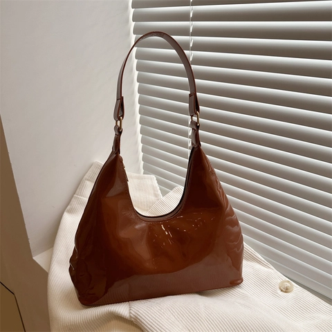 Französische Vintage Glänzende Lackleder Unterarmtasche Für Damen Minimalistische Hobo Schultertasche Vielseitige Alltagshandtasche