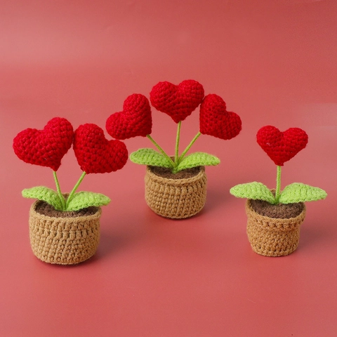 Handgefertigte Gehäkelte Herz Topfpflanze Gestrickte Blumen Desktop Ornament Deko Valentinstag Geschenk