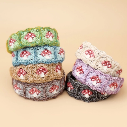 Handgemachtes Häkel-Stirnband Gestrickt Pilz Sonnenblume Kirsche Fröhliches Gesicht Muster Retro Mori Stil Haarschmuck