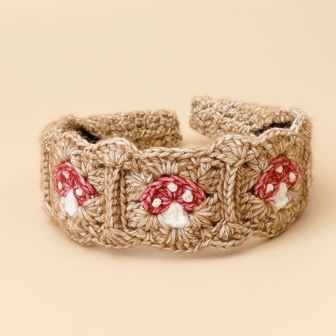 Handgemachtes Häkel-Stirnband Gestrickt Pilz Sonnenblume Kirsche Fröhliches Gesicht Muster Retro Mori Stil Haarschmuck