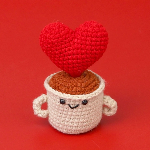 Handgefertigte Gehäkelte Herz Topfpflanze Strick Amigurumi Blumentopf Schreibtisch Deko Heilungsstil Heim Büro Ornament Geschenk