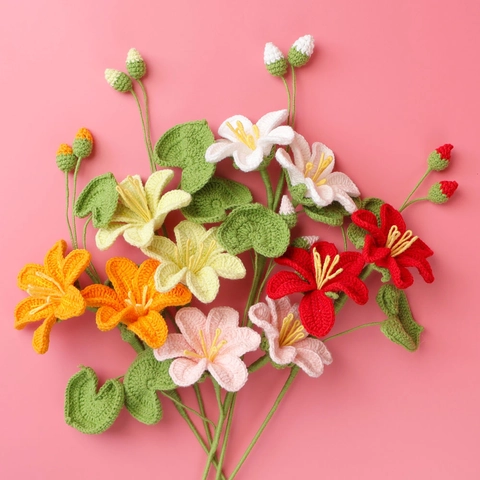 Handmade Crochet Tung Tree Flower Bouquet Finished Yarn Knitted Simulated Flowers For Home Vase Decor Floral Arrangement Gift