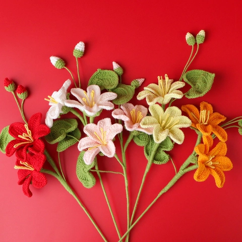 Handmade Crochet Tung Tree Flower Bouquet Finished Yarn Knitted Simulated Flowers For Home Vase Decor Floral Arrangement Gift