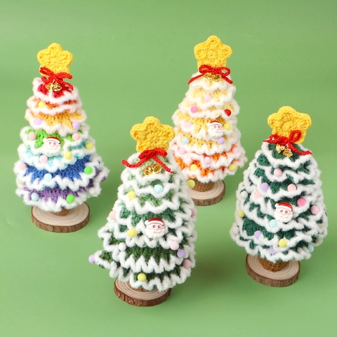 Handgefertigter Gehäkelter Weihnachtsbaum Tischschmuck Mit Holzsockel Mini Gestrickter Weihnachtsbaum Dekoration Geschenk Für Zuhause Fest