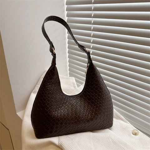 Borsa a Spalla Hobo Intrecciata da Donna in Pelle PU con Motivo a Rombi Grande Capacità Borsa Sottobraccio Stile Semplice Vintage