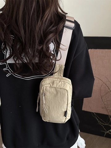 Nylon Crossbody Sling Chest Bag For Women And Men Lightweight Wrinkled Fashion Shoulder Pack With Adjustable Strap Zip Pocket
