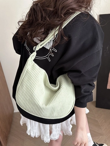 Women Corduroy Crescent Hobo Bag Simple Solid Color Large Capacity Crossbody Shoulder Bag With Adjustable Wide Strap