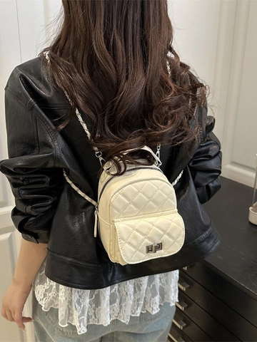 Mini Zaino Trapuntato Da Donna In Pelle PU Moda Stile Coreano Elegante Con Tracolla A Catena E Chiusura In Metallo