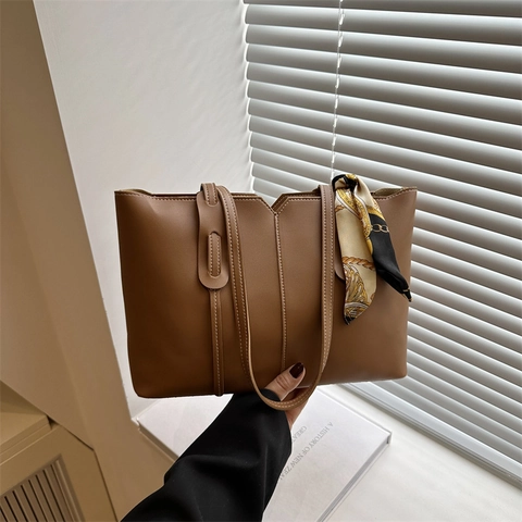 Bolso de Mano Grande de Cuero PU para Mujer Oficina Trabajo Bolso de Hombro Con Decoración de Bufanda Elegante