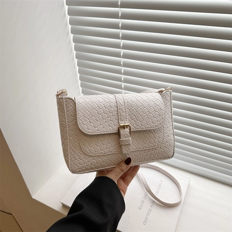 Bolso de Hombro de Cuero PU Vintage Francés para Mujer Textura de Cocodrilo Tejido Pequeño Bolso Cuadrado Bandolera Minimalista