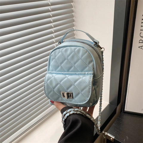 Damen Mini Gesteppter Rucksack Mode Rautenmuster Kette Riemen PU Leder Kleine Umhängetasche Elegant Reise Schultertasche