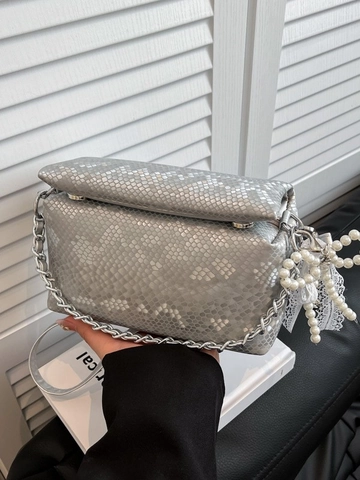 Dames Slangenpatroon PU Leer Schoudertas Mode Metalen Ketting Crossbody Tas Met Parel Strik Hanger Elegante Box Tas