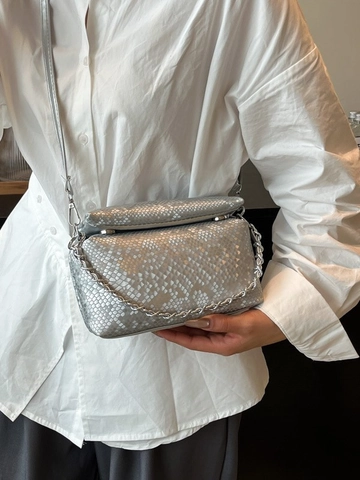Dames Slangenpatroon PU Leer Schoudertas Mode Metalen Ketting Crossbody Tas Met Parel Strik Hanger Elegante Box Tas