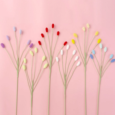 Rama de Flores Artificiales de Hilo de Lana Tejida a Mano Fruto de Campana Ramo Floral de Simulación para Decoración de Hogar Oficina Regalo