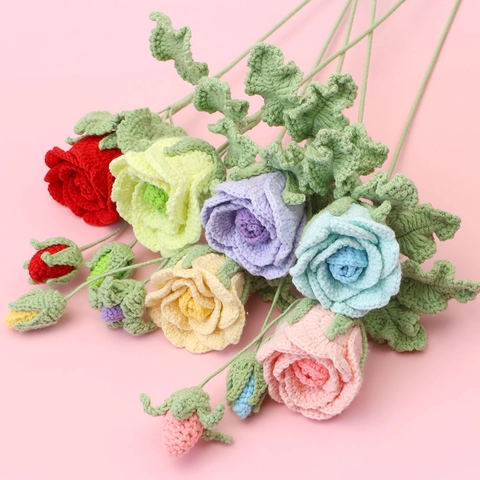 Handgefertigter Häkelrosenstrauß Gestrickte Künstliche Rose Für Hausdekor Valentinstagsgeschenk Realistisches Garn