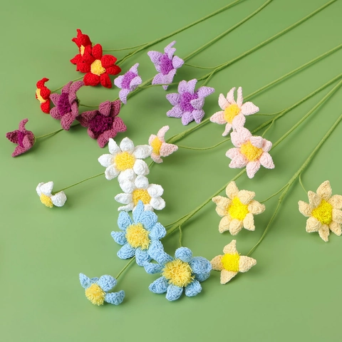 Handgemaakte Gehaakte Madeliefje Boeket Gebreide Kunstbloem Arrangement Huisdecoratie Bruiloft Feestcadeau Ornamenten