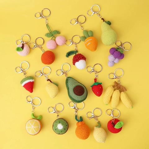 Portachiavi Frutta all'Uncinetto Fatto a Mano Filato a Maglia Fragola Avocado Anguria Ciondolo per Borsa Gioielli Regalo