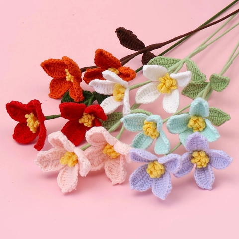 Bouquet de Fleurs Cornus Kousa Crocheté à la Main en Fil Tricoté Fleur Artificielle Décoration de Maison Cadeau