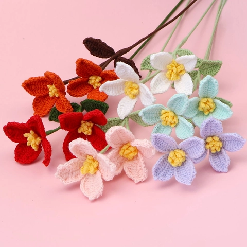 Bouquet de Fleurs Cornus Kousa Crocheté à la Main en Fil Tricoté Fleur Artificielle Décoration de Maison Cadeau