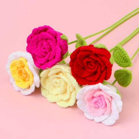 Bouquet di Rose Fatto a Mano All'uncinetto Fiori Artificiali in Lana Per Decorazioni Casa Matrimonio Regalo Festa Della Mamma