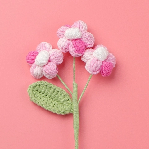 Handmade Crochet Flowers Yarn Artificial Puff Floral Stems For Home Decor Wedding Photography Props Gift