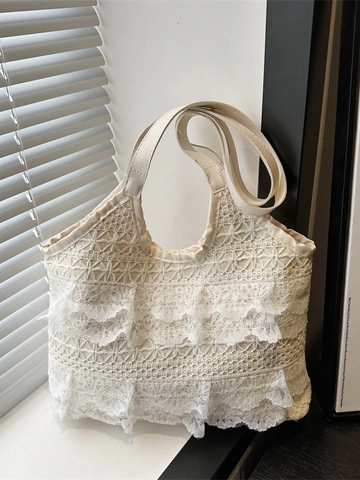 Damen Spitze Lagenlook Rüschen Tote Bag Romantische Französische Schultertasche Mit Großer Schleife