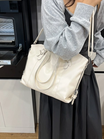 Damen Tragetasche Mit Großer Kapazität Weiches PU Leder Schultertasche Mit Stern Metallschnalle Einfache Lässige Pendler Handtasche Für Büro Schule