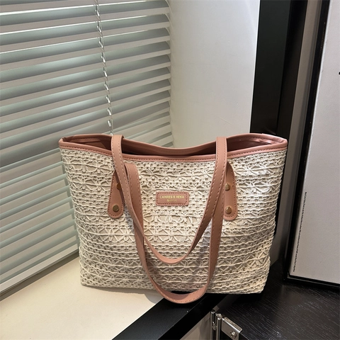 Zomer Dames Stro Geweven Gehaakte Tote Bag Ajour Schoudertas Onderarm Tas Voor Vakantie Dagelijks Met Nylon Voering Grote Capaciteit