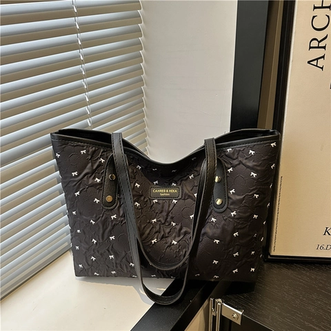 Borsa Tote Capiente Con Fiocchi E Texture A Bolle Borsa A Spalla Per Donna Università E Pendolari Elegante