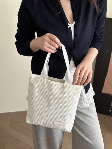 Borsa Shopping da Donna Semplice in Velluto a Coste con Trama a Righe Borsa a Mano Casual per Pendolarismo Quotidiano Borsa a Tracolla Piccola Borsa da Spesa