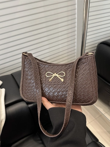 Borsa Sottobraccio Donna Pelle PU Motivo Coccodrillo Decorazione Fiocco Stile Coreano Vintage Borsa Baguette Quotidiana