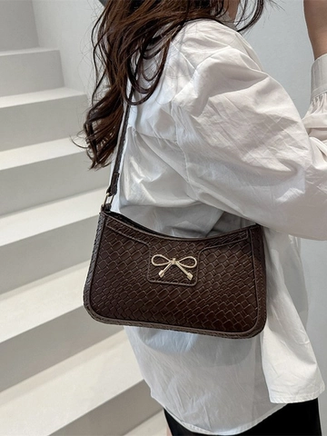 Borsa Sottobraccio Donna Pelle PU Motivo Coccodrillo Decorazione Fiocco Stile Coreano Vintage Borsa Baguette Quotidiana